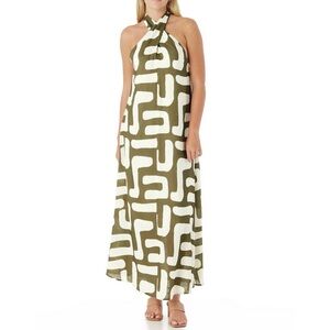 CROSBY by Mollie Burch Cleo Abstract Print Tie Halter Linen Blend Maxi Dress